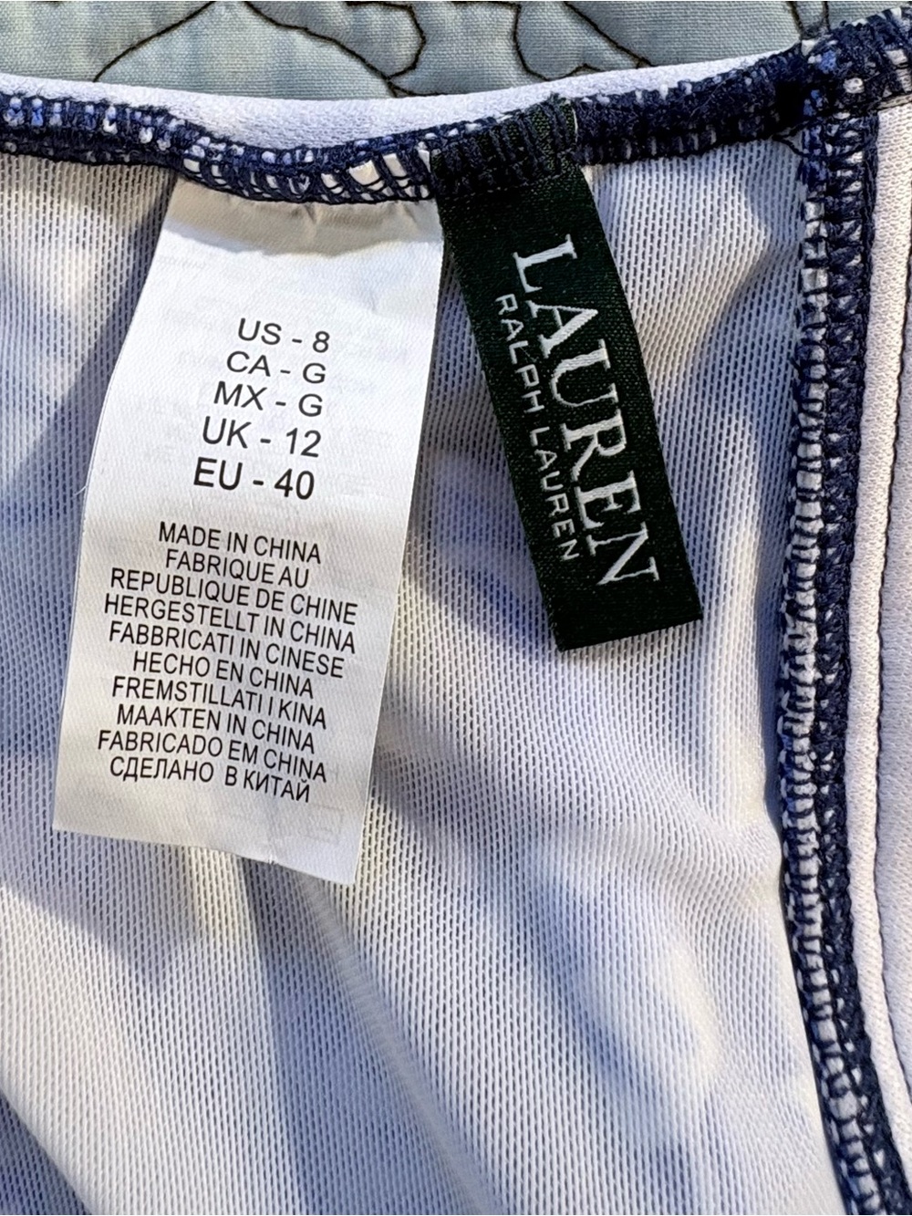 Lauren Ralph Lauren Blue White Floral Halter Swimsuit Tummy Control Ruched~8💛 - Picture 9 of 12